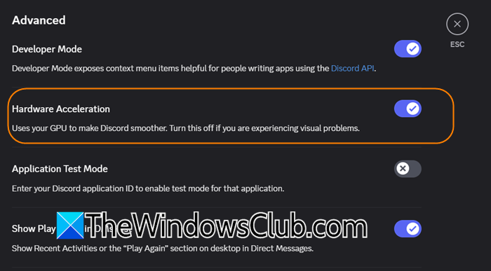 Computer freezes or crashes when streaming on Discord disable-hardware-acceleration-discord.png