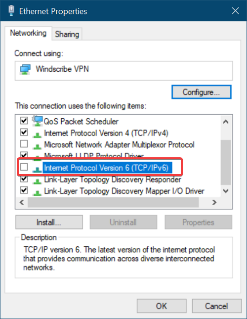 VPN does not work over 3G or 4G in Windows 10 disable-ipv6.png