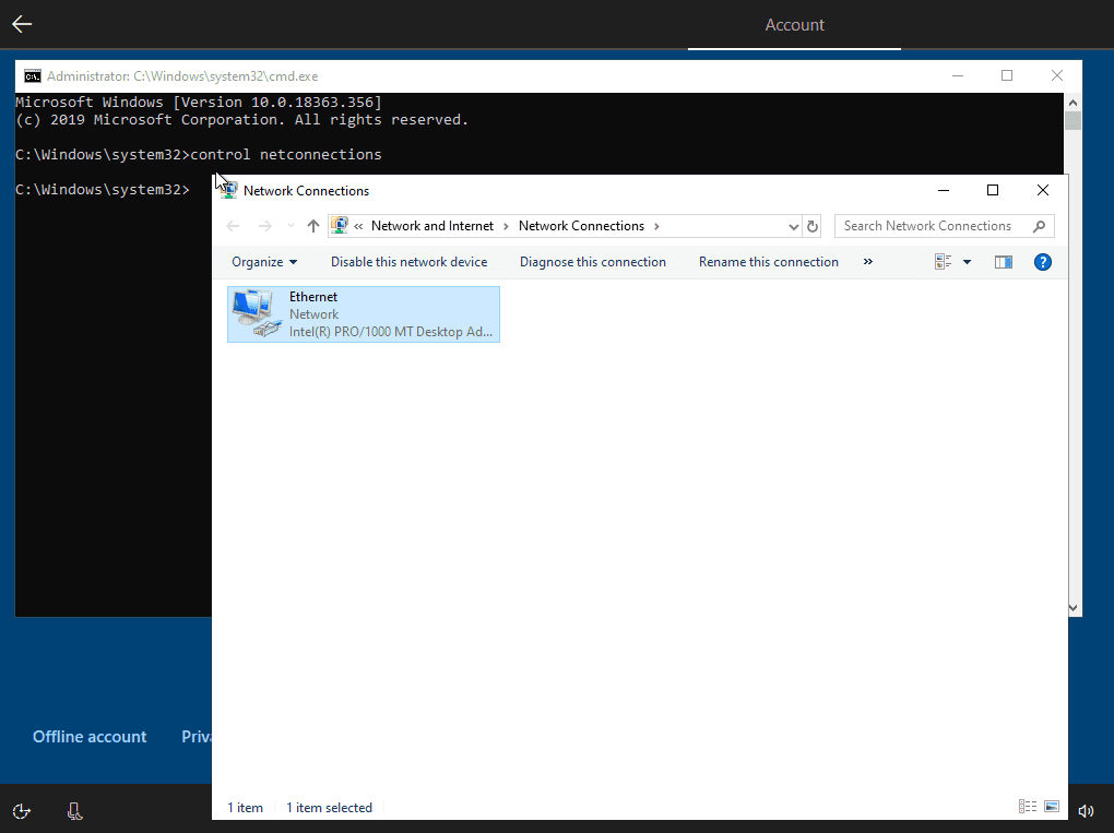 How to create a local account in Windows 10 1909 if the option is not available disable-network-connection.png