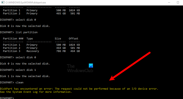 DISKPART has encountered an error, The request could not be performed because of an IO... diskpart-error.png