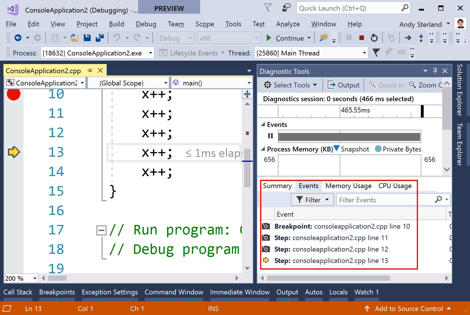 Visual Studio Preview Features page has a new look dow-showing-Once-snapshots-in-events-tab-when-Step-Back-is-enabled-when-stepping-through-C-code..jpg