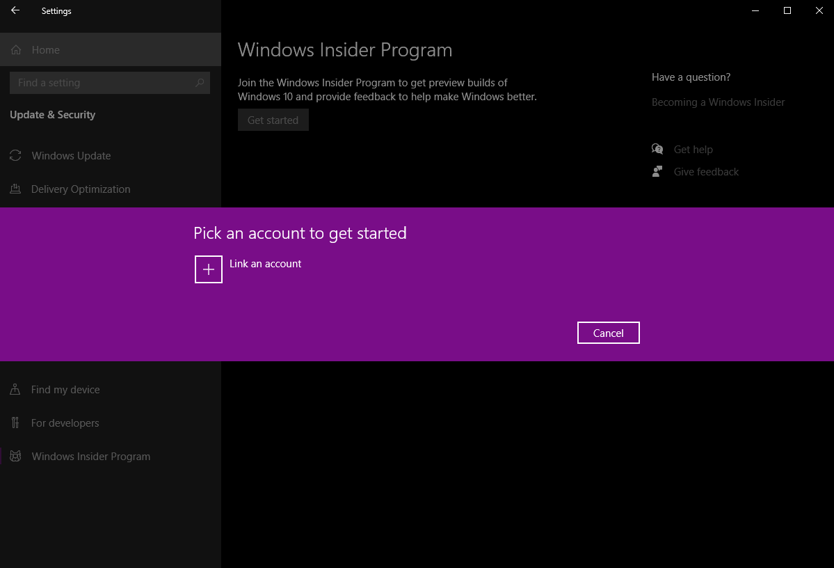 Nothing happens after clicking an account to Get started in Windows Insider Program e01c6efb-3f9d-4913-b092-7f24dec46ccd?upload=true.png