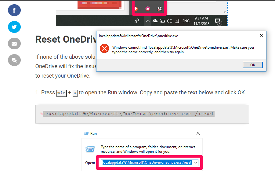 Onedrive closing showing at taskbar, and i can't reset one drive e040c796-53f3-4649-8b9c-dbd77655af12?upload=true.png