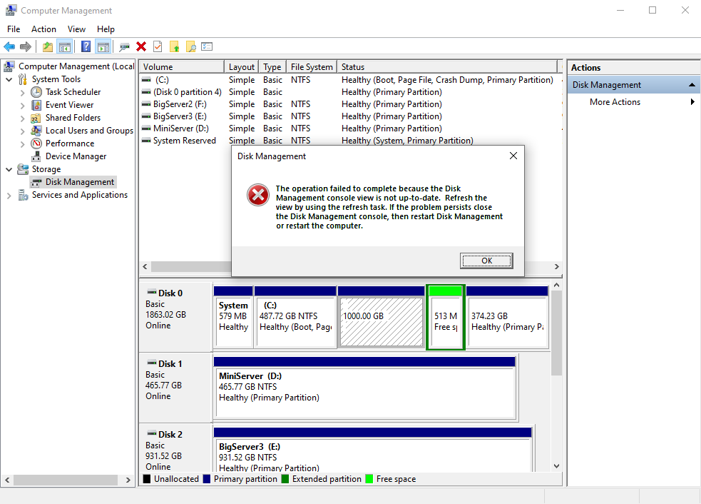 Partition with not display healthy, Disk management console view is not up-to-date e118bdc8-3ee9-4dd3-a265-034f20fe1943?upload=true.png