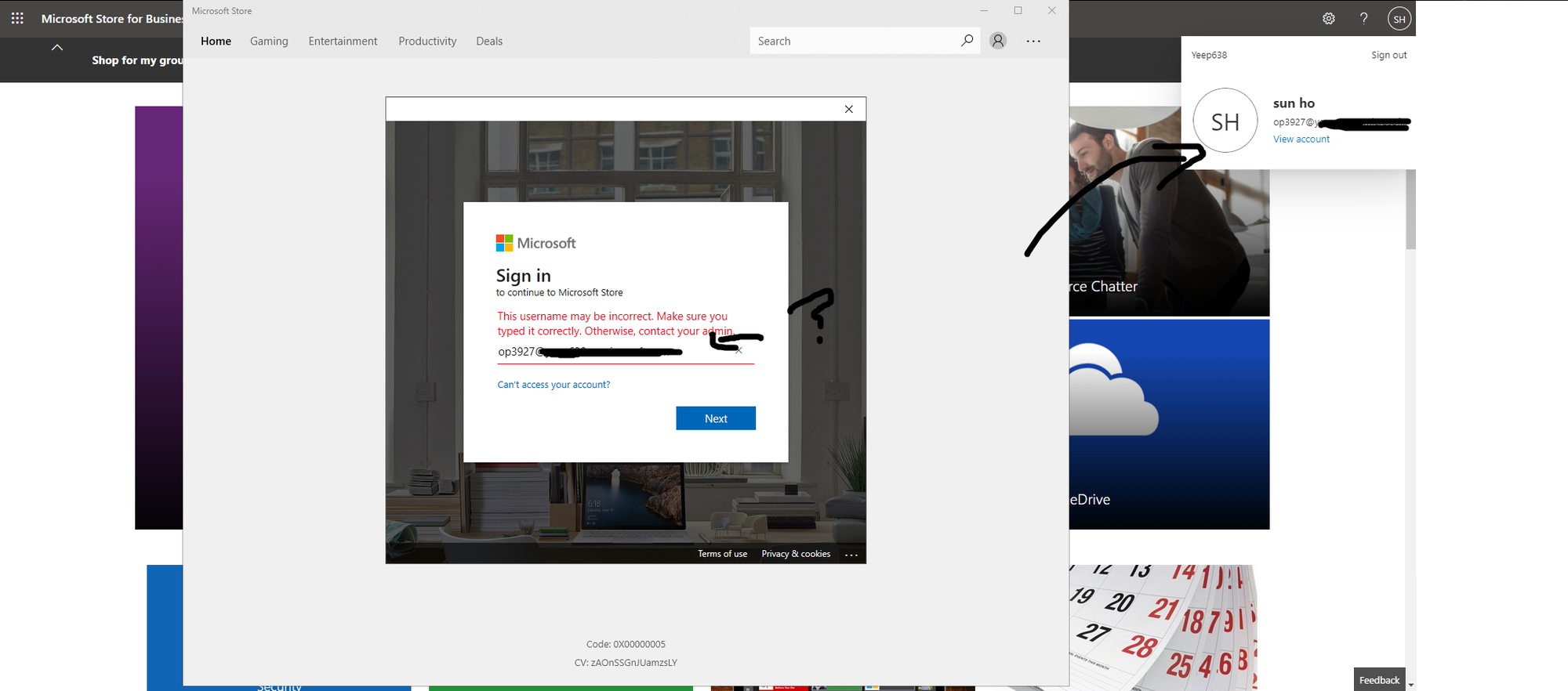 can't login work account in windows store e13d8365-5f8a-4403-b585-332536033a87?upload=true.png