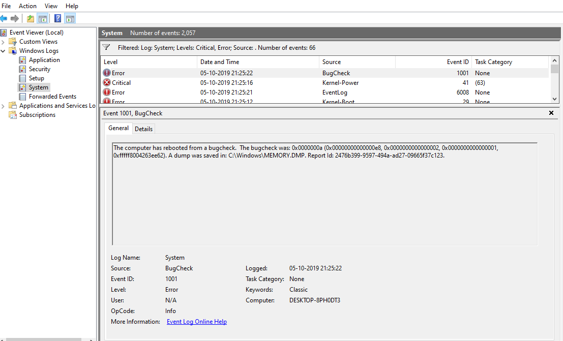 Windows 10 unexpected shutdown with Event ID 1001,41 and 6008. e1f80814-993f-4b0d-8d0d-422022752268?upload=true.png