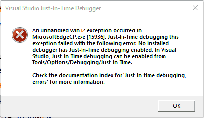 Disable Just-In-Time Debugger notification e20058ff-c375-478a-b5fe-3f5123fb7274?upload=true.png