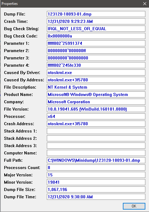 BOSD's left and right, always the same file from the dump, different "reasons" e280681e-92a5-4fb3-a591-67146131c674?upload=true.png
