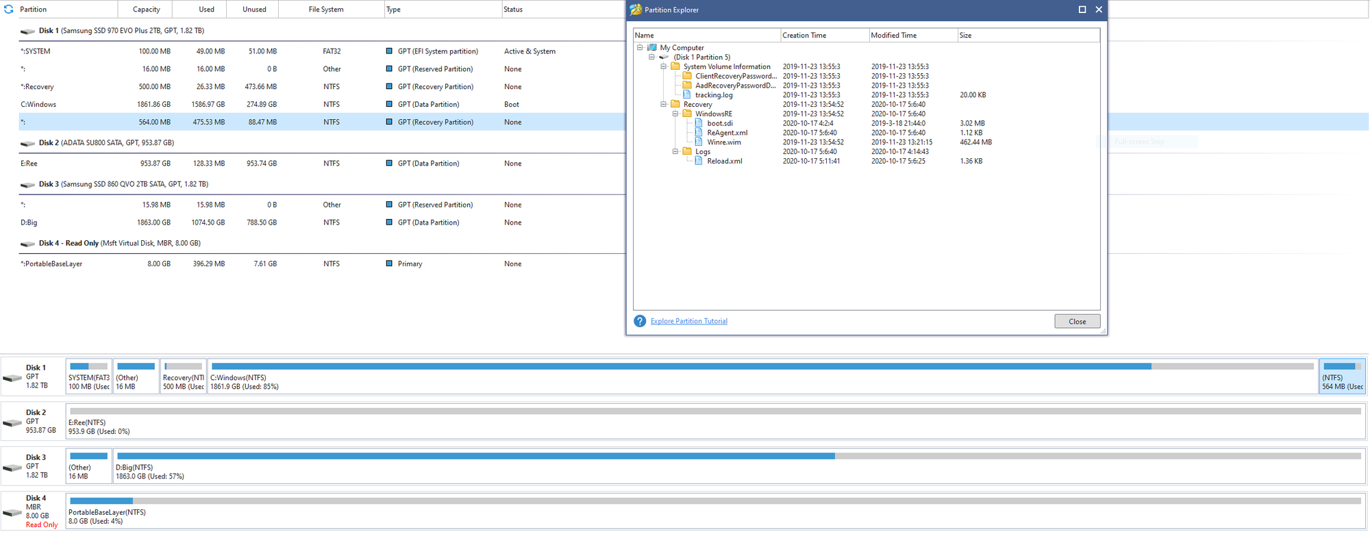 Two recovery partitions, but one is mostly empty. e2a98ee8-76cb-49be-aa6f-0fb675992eed?upload=true.png