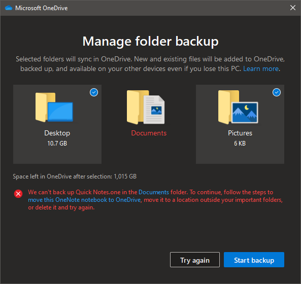 Why can't OneDrive back up Quick Notes.one in the Documents folder? e3503f6b-6dfb-49ea-aaee-2532a974246d?upload=true.png