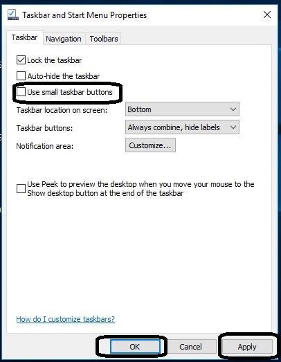 Hi, how can I make the taskbar icons  small ? I have tried the registry trick but it does... e377d97f-489c-45cb-8856-ca9160202472.jpg
