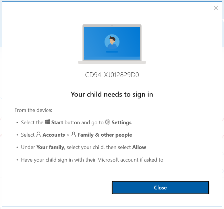 "Your child needs to sign in to their Windows 10 device XXX for family features to work"... e4af61bc-df5b-46b4-b280-7e2175427ed0?upload=true.png