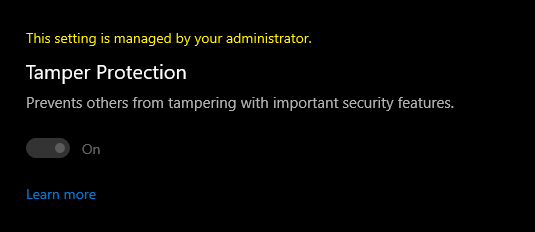 Tamper protection randomly turning off and graying out and preventing me from running... e5ee51f1-5f4f-40ed-a7c7-92cca09e68f4?upload=true.png