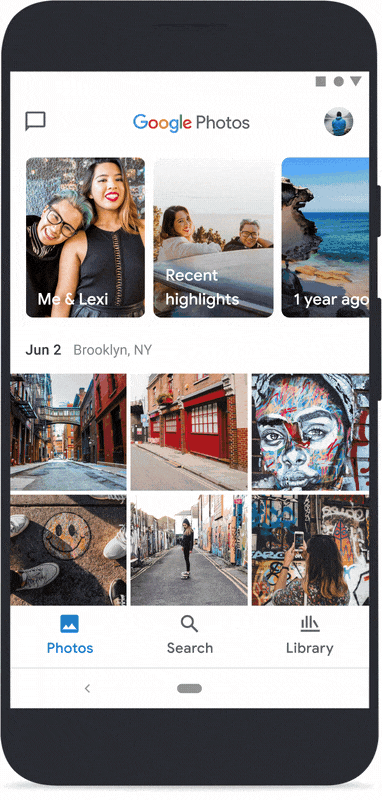 New redesigned Google Photos with new tabs, map view, and icon E726_PhotosGIFs_Memories_v05_pb.gif