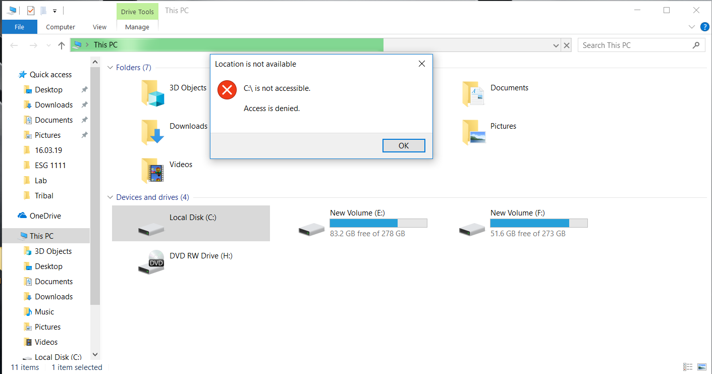 Lost access to C:\ Drive. "Can't open access control editor. Access is denied" error is... e848040d-86ba-49d2-b64b-fe075abce7f7?upload=true.png