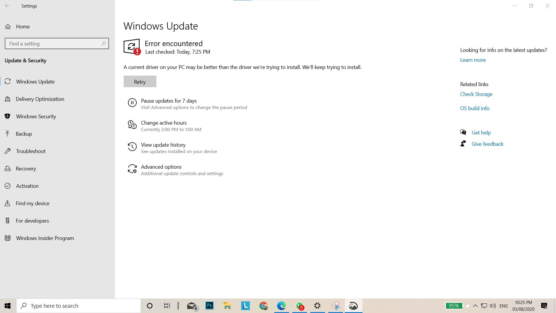 Window update showing always "A current driver on your PC may be better than the driver... e86990bc-1b1e-486f-aee9-3c62f5fbb0b5?upload=true.jpg