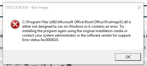 Error status 0xc0000020 while opening Micrososft Outlook after recent installation of... e86990f1-fc67-4823-a81b-2caa54514262?upload=true.png