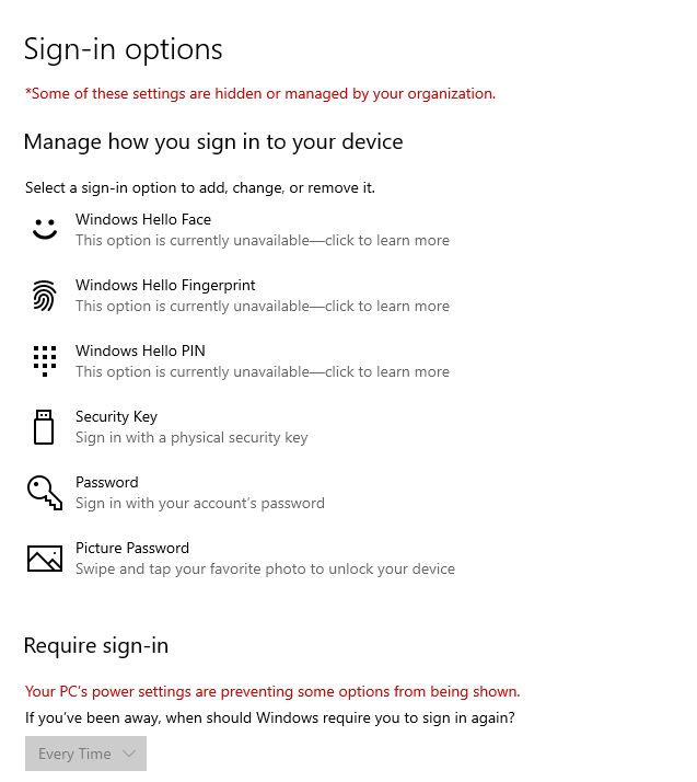 Windows Hello biometric options shows This option is unavailable e8e6933e-02e5-4c84-bdf8-6590d7428eca?upload=true.jpg