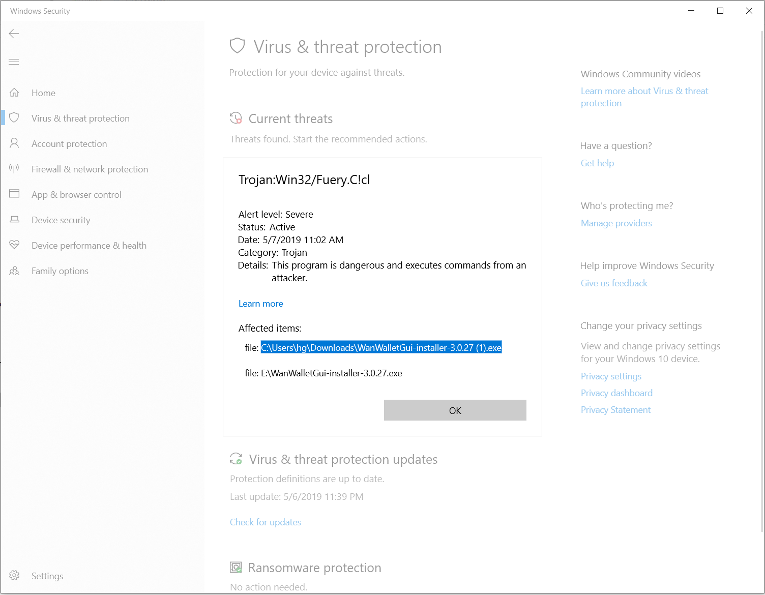 Windows Defender shows Trojan warning for an installer e902c858-5c1c-4f23-81be-57cc2dbe93dd?upload=true.png