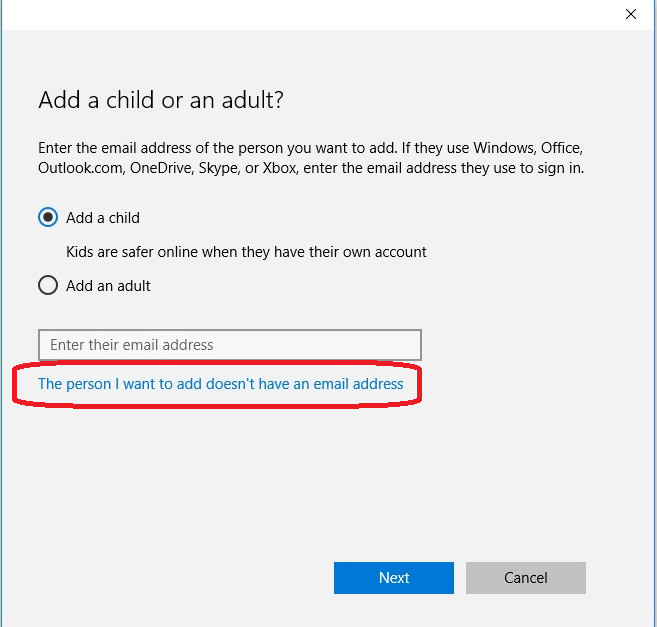 Childs account has an unrecognized email address e903edc0-b771-46fd-a374-398fdf68fe95.png