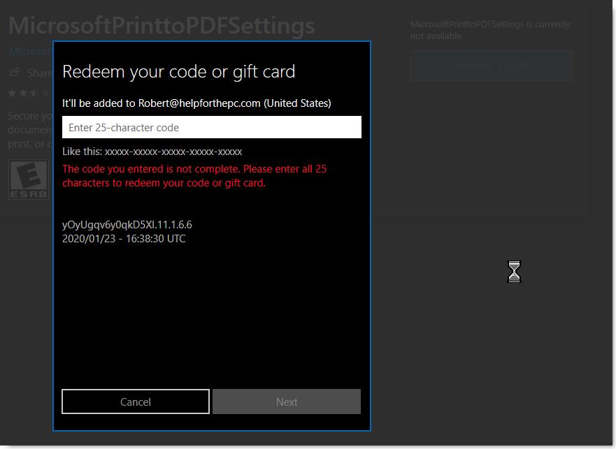 Print to PDF says in Settings/Printers it has an app available - now it's asking for a code e944180c-ae20-4a7c-808a-9e233f4acc72?upload=true.jpg