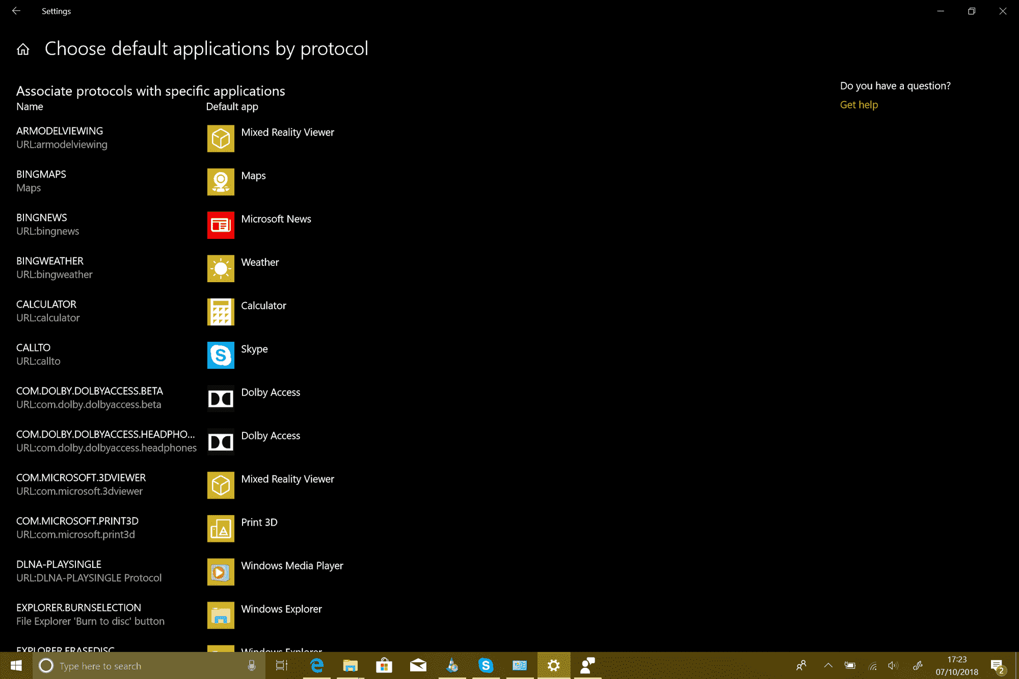 1803 bug: No option to add new file types nor protocols for default applications in... e955b02c-8648-4701-b58a-829c8093cb50?upload=true.png