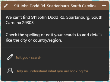 Why won't Maps on Windows 11 find known addresses when searched for? ea02746d-2f54-4285-9b76-fe4cf2a9bcd3?upload=true.png