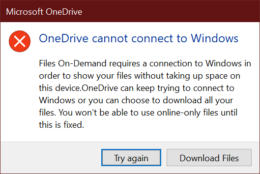 Recurring "OneDrive cannot connect to Windows" problem, need to restart system every time... ead81359-71e4-46d0-9e28-3525cf99269a?upload=true.png