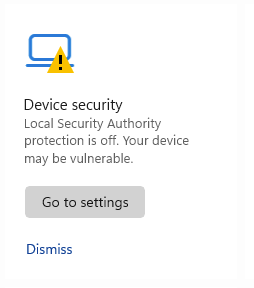 Windows security warns that Local Security Authority is turned off, even though the slider... eb08b199-a426-42bd-8db2-ebfc50519ce0?upload=true.png