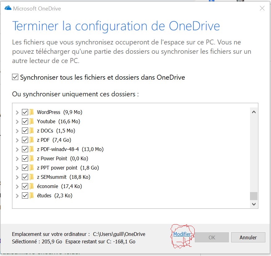 OneDrive closes when I click on "modify (folder directory for OneDrive)" so I can't choose... eb1bb2f0-a7c1-448f-91e9-35471cf6ba73?upload=true.jpg