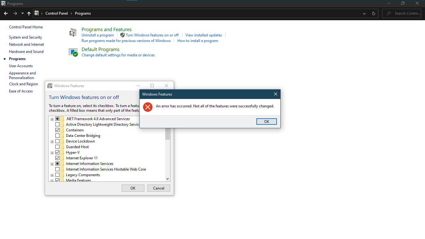 Cannot enable IIS on my windows 10 Error code: 0x80070032 ec2d2540-d1dd-4fab-b34e-0b1072faffb8?upload=true.png