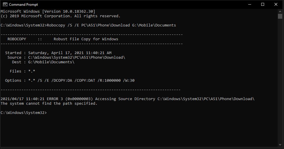 Robocopy command in CMD isn't working ed28d862-aace-4ac3-82ef-10ec4c1e9114?upload=true.jpg