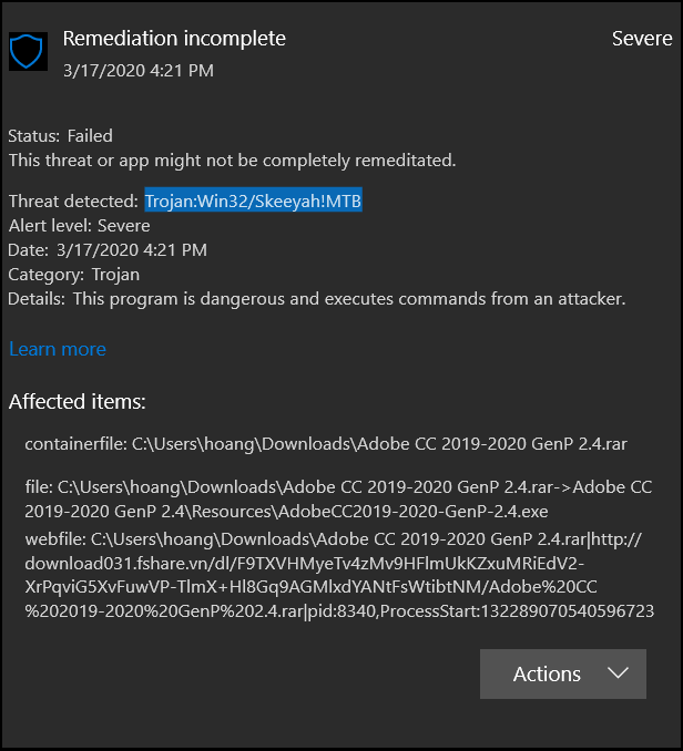 Windows Defender Failed to Remove Trojan:Win32/Skeeyah!MTB edfbf500-f431-4e15-911e-2bbb4c27bddc?upload=true.png