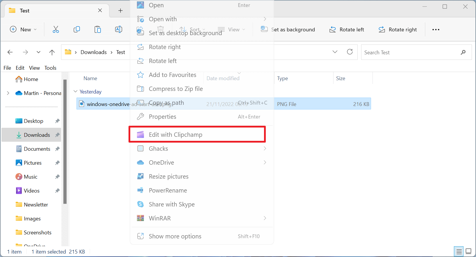 Windows 11: How to remove Edit With Clipchamp from File Explorer's context menu edit-with-clipchamp.png