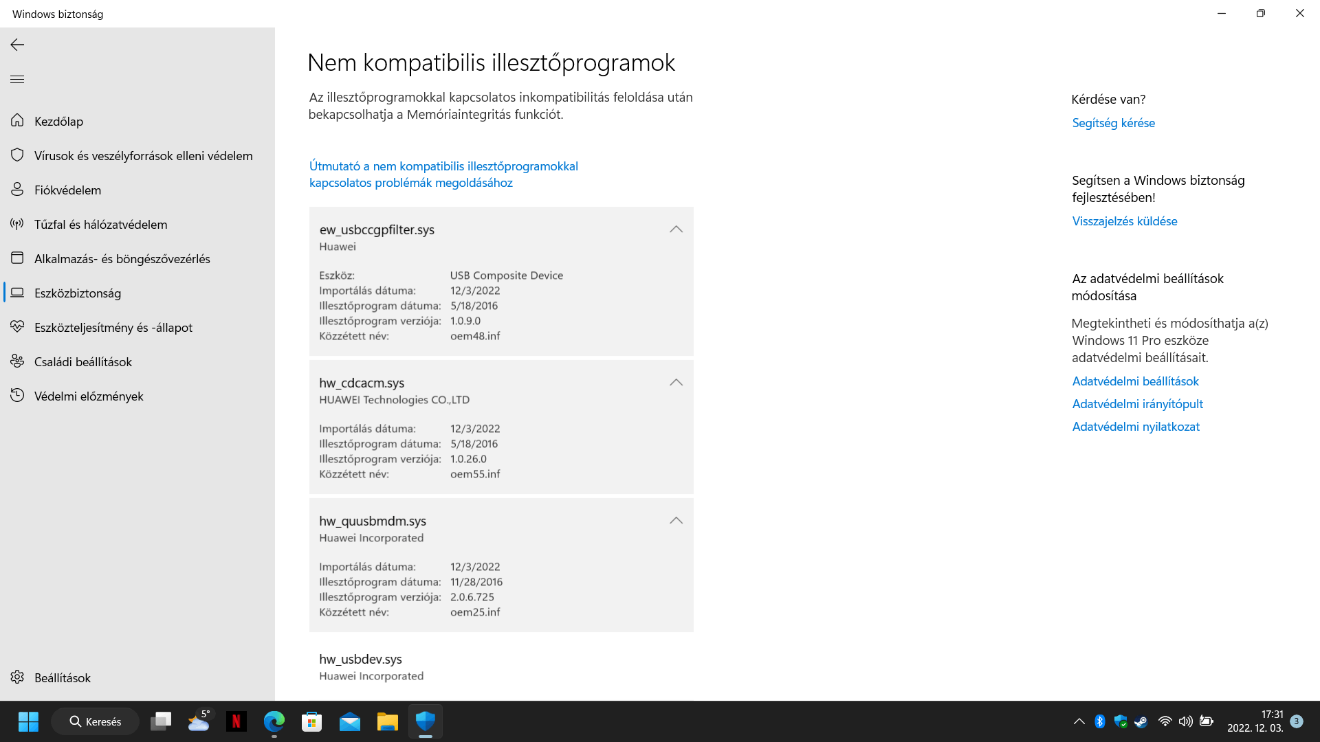Nem tudom bekapcsolni a memóriaintegritást ef59b865-d743-4ec5-8b02-cc44763cb174?upload=true.png