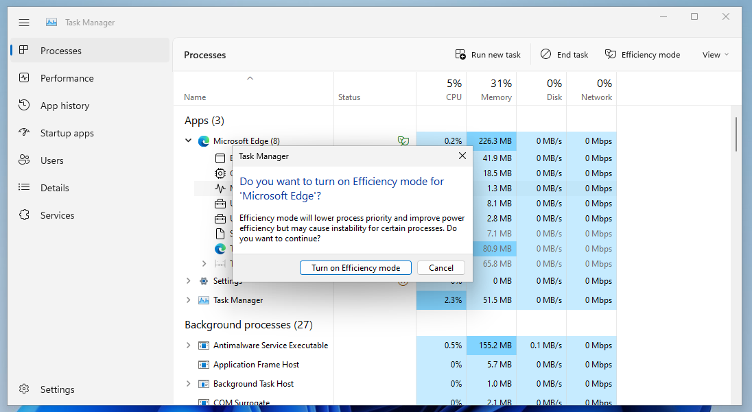 Windows 11 version 22H2: Task Manager changes efficiency-mode-prompt.png