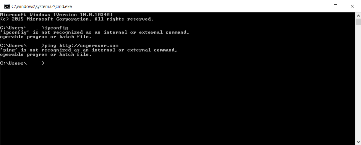 'ping' and 'ipconfig' are not recognized commands, even though the PATH is correct eHmyd.png