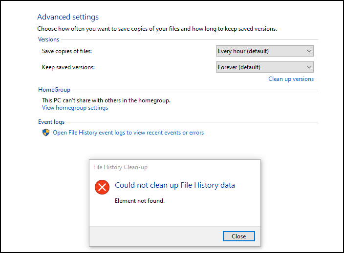 Fix File History Element Not Found error on Windows 10 Element-Not-Find-Error-Windows-10.png