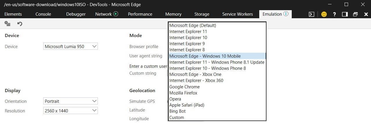 How to download Windows 10 ISOs without using Media Creation Tool Emulation-tab-in-Edge.jpg