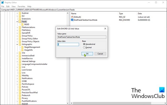 Enable or Disable News and Interests on Taskbar using Group Policy or Registry Editor Enable-or-Disable-News-and-Interests-on-Taskbar-REGEDIT.jpg
