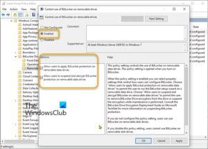 How to enable or disable use of BitLocker on Removable Data Drives in Windows 10 Enable-or-disable-use-of-BitLocker-on-Removable-Data-Drives-Group-Policy-Editor-300x215.jpg