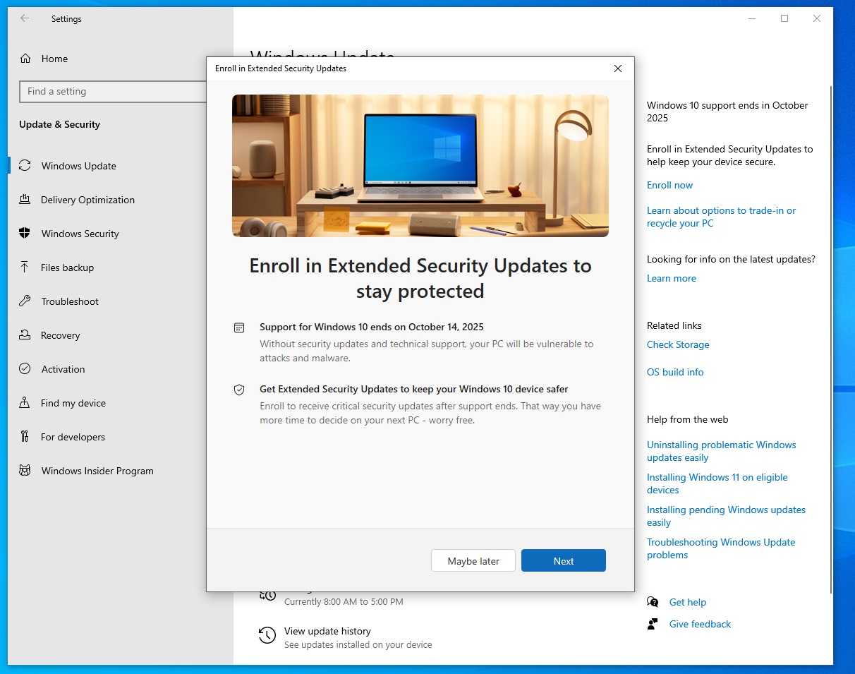 Windows 10 KB5063709 prepares for extended updates, direct download .msu Enroll-in-Extended-Security-Updates-to-stay-protected.jpg