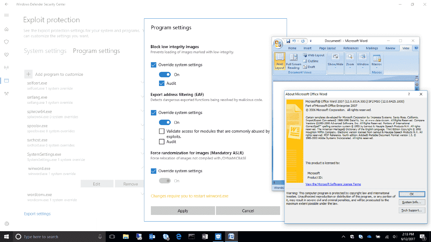 Interpreting Windows Defender Exploit Guard ASR audit alerts EPSettings.png