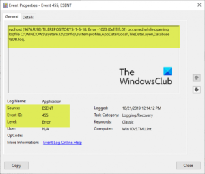 How to fix Event ID 455 ESENT error on Windows 10 Event-ID-455-ESENT-error-300x255.png
