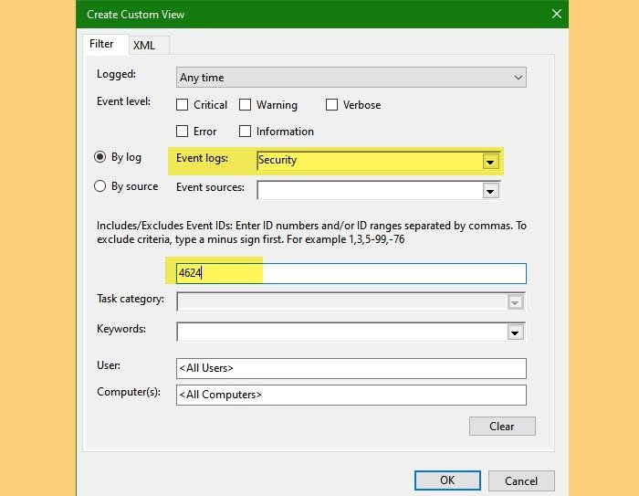 How to check User Login History in Windows 11/10 event-view-filter.jpg