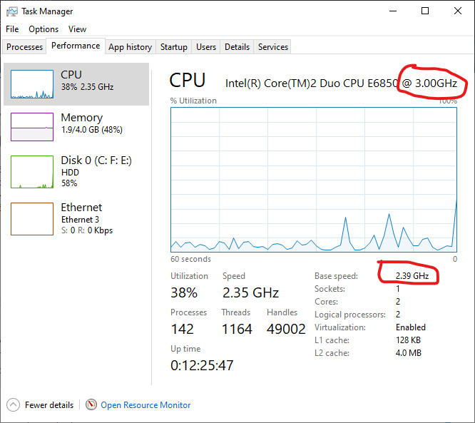 Why Windows 10 locks processor's base frequency to 2.39Ghz when i have 3Ghz cpu? ext?url=https%3a%2f%2fi.stack.imgur.com%2fEy4Fl.png