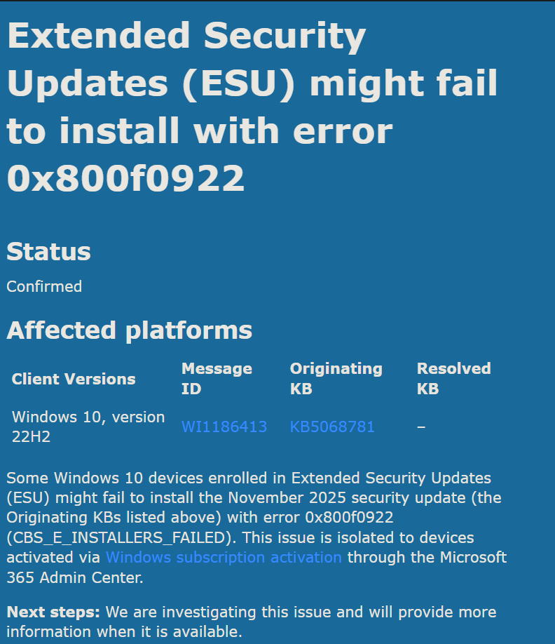 Windows 10 KB5072653 emergency update fixes ESU failure, 0x800f0922 affecting KB5068781 Extended-Security-Updates-ESU-might-fail-to-install-with-error-0x800f0922.png
