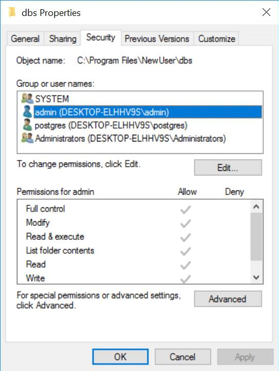 Administrator user not having write privileges to the folders installed by Postgres f10672b7-b47e-4dcd-abd0-e299fa13de51?upload=true.png