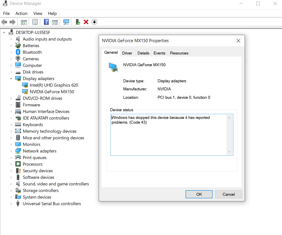 Nvidia MX150 Driver Update Fail / Crashed Windows 10 / Error Code 43 f157af98-d315-44e7-8540-e960c6824226?upload=true.png