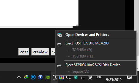 After upgrade to 1903. The HDDs detected as Portable Devices in taskbar f2249bb3-cefd-4d14-a9d1-6f6b09149d80?upload=true.png